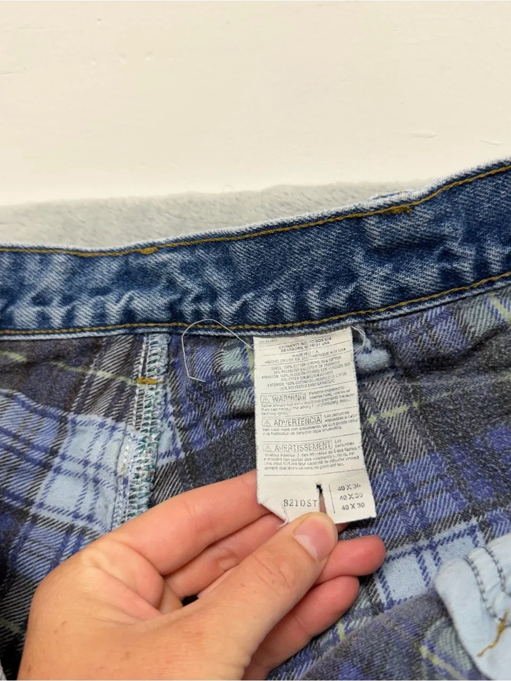Vintage 90s Carhartt Flannel Lined Jeans Mens 35x28 Blue Dark Wash B21 DST